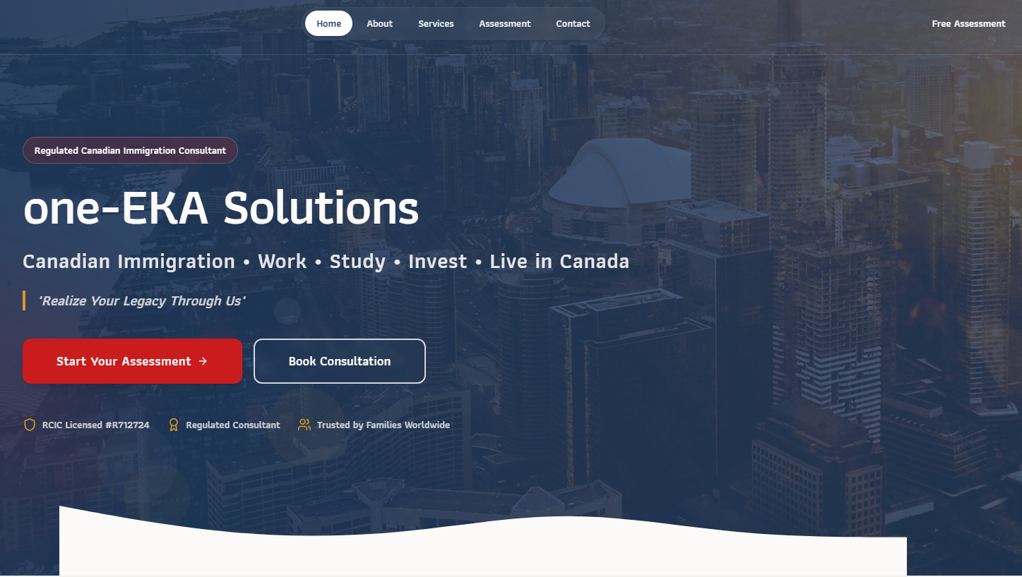 One EKA immigration services homepage for moving to Canada